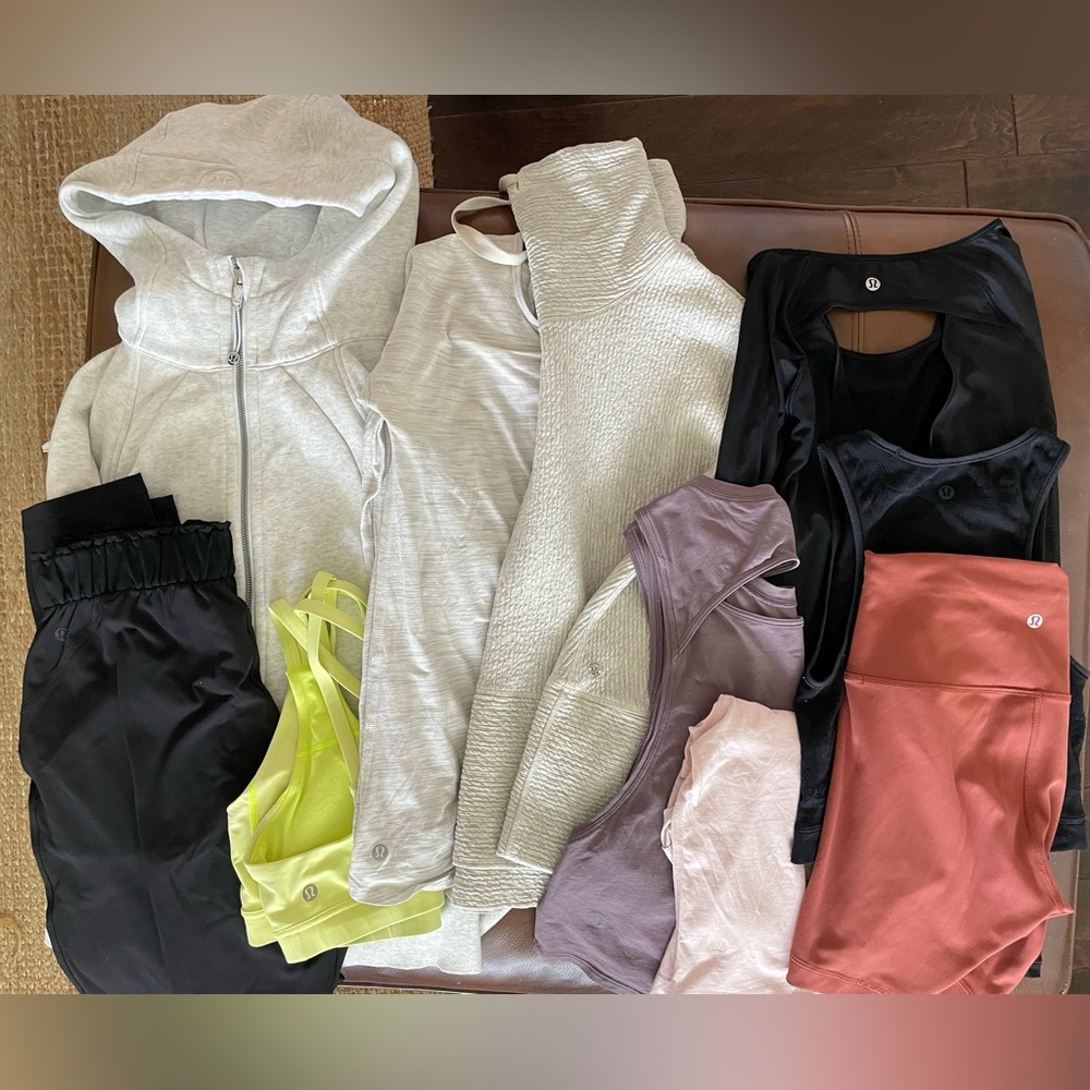 Lululemon lot 10 pieces Scuba Jacket Pants Tank Long Sleeve Shirt sizes 4-8